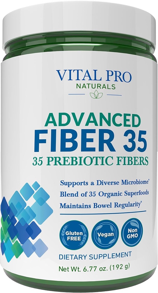 Vital Pro Naturals - Advanced Fiber 35 Powder Supplement per il supporto alimentare e la costipazione occasionale con 35 fibre prebiotiche e 35 Superfood organici per la regolarità del telo, 6.77 oz