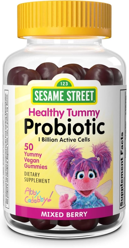 Webber Naturals Sesame Street Probiotici fittizi per bambini, 1 miliardo di cellule attive per pancia, 50 gommie, per la salute digestiva, Libero di glutine, latticini, arachidi & Gelatin, Vegan