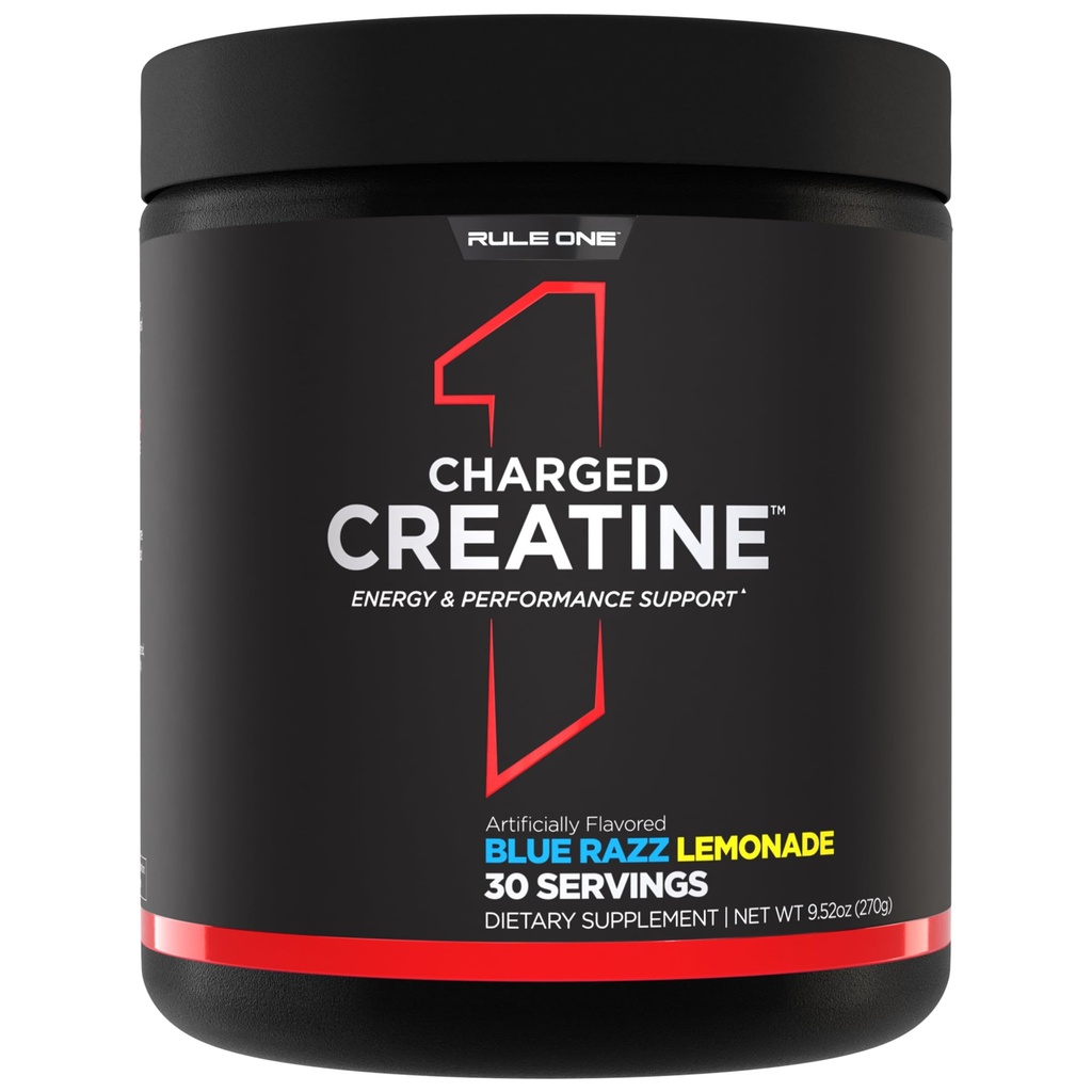 Regola 1 Creatina caricata - Supplemento di allenamento multi-funzione con Creatina, Elettrolita e miscele energetiche per l'intensità, le prestazioni e il supporto di idratazione (30 Serve, Blue Razz Lemonade)