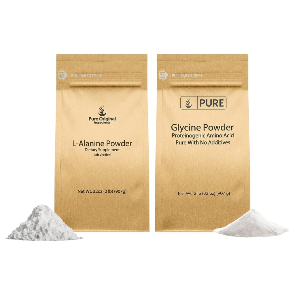 PURE ORIGINAL INGREDIENTI L-Alanina e polvere di glicina Bundle (2 lb ciascuno), Supplemento polveri, Pure & Undiluted