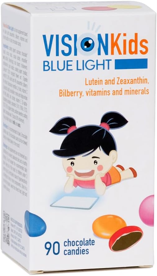 OMEGOR Lutein e Zeaxanthin Supplemento per occhi per bambini (60 Dragèes Cioccolato) - Vision Kids Blue Light Eyesight Supplemento per la protezione Retina