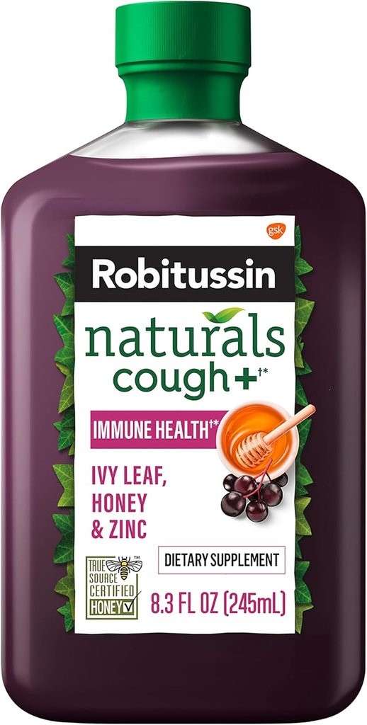 Robitussin Naturals Cough Plus Integratore alimentare Immune Health per il sollievo occasionale della tosse e il supporto immunitario - 8.3 Oz