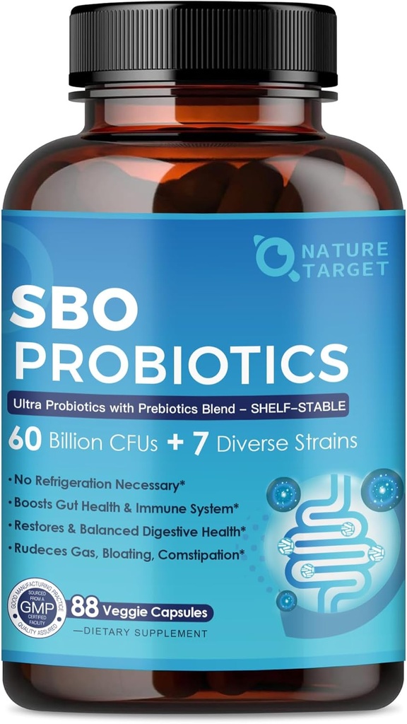 Probiotici per la salute digestiva delle donne e degli uomini, 60 miliardi di CFU Spore Probiotici con Prebiotici per Immune, Salute del fegato, Sostegno probiotico SBO Costipazione occasionale, Gas & Bloating, 88 capsule vegetali