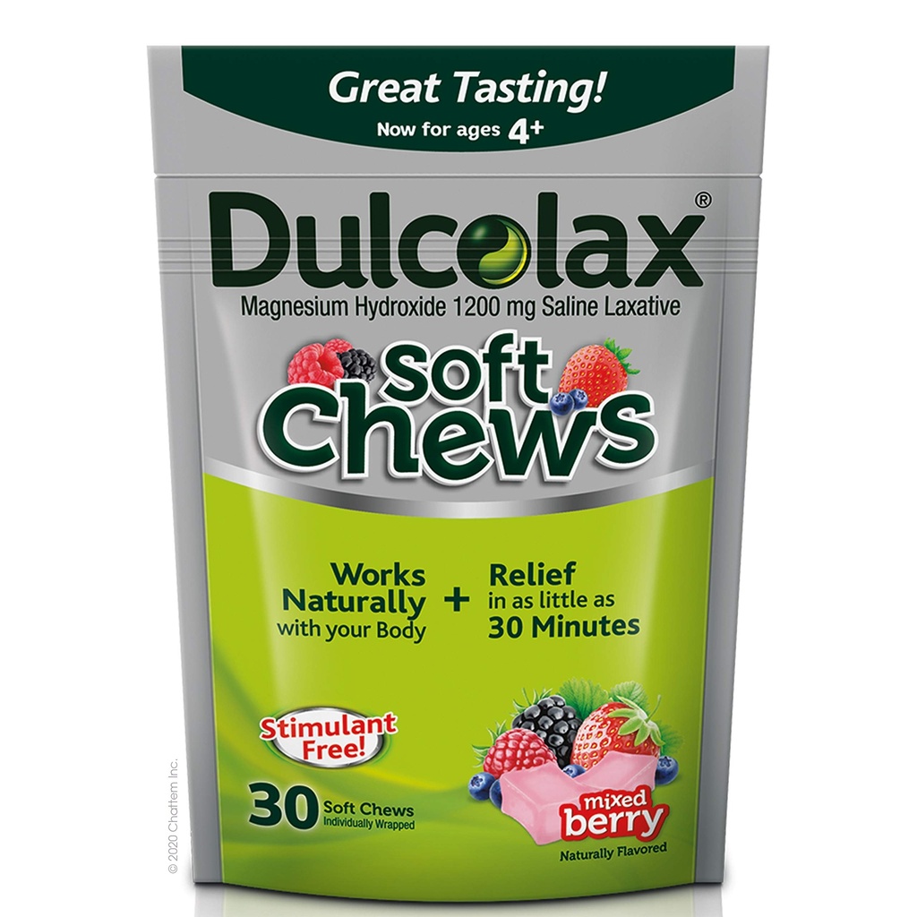 Dulcolax Soft Chews Saline Lassativo Misto Berry (60ct & 30ct) 1200mg Magnesio Idrossido Gentle Costipation Rilievo