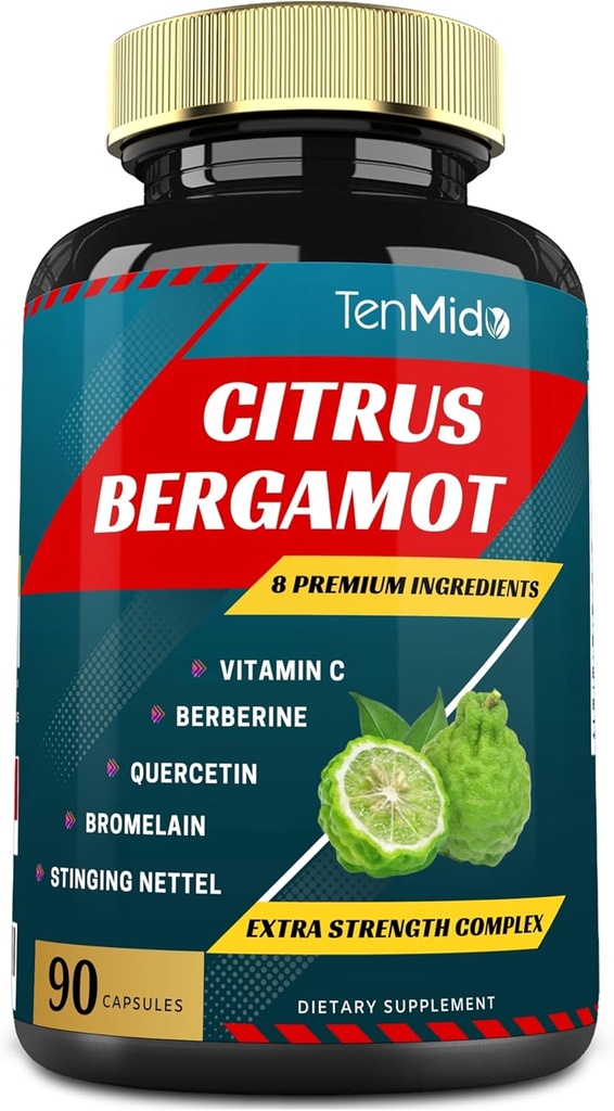 Estratto di Citrus Bergamot Capsule con VitaminC, Berberina, Quercetina, Bromelain, Echinacea, Pepe Nero - 3 Mesi di Alimentazione, 90caps
