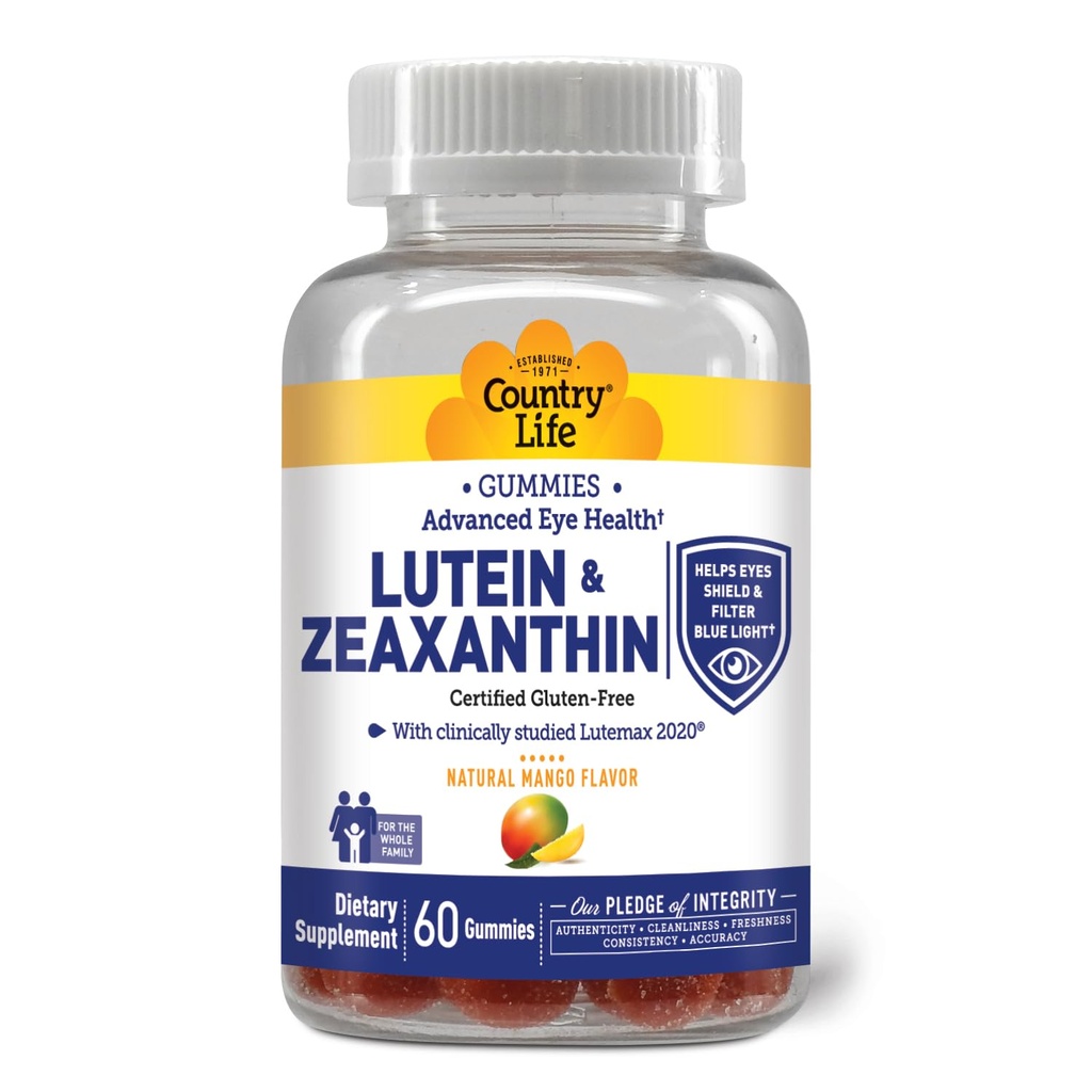 Vita di campagna Lutein Gummies con Lutemax 2020, 60 Ct, Chewable Natural Eye Support Supplement, Marigold Lutein, Zeaxanthin, Eye Health & Macular Support, Non-GMO, Natural Fruit Pectin, Vegan