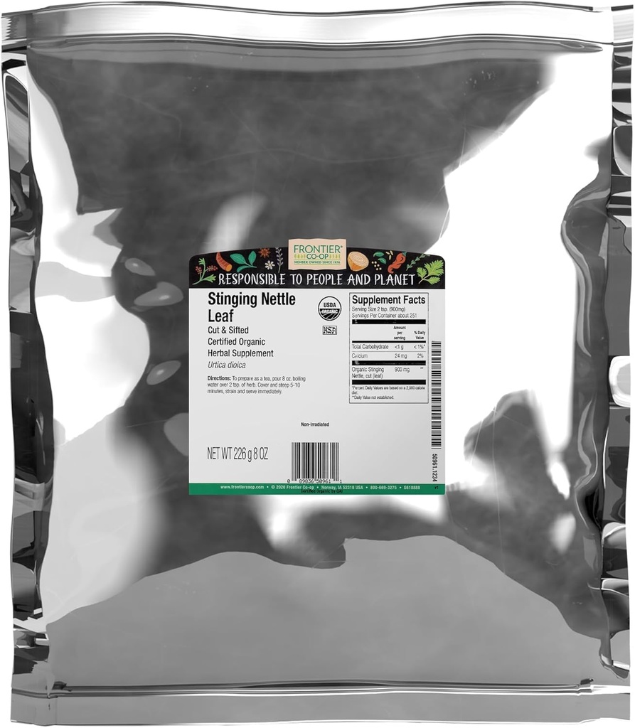 Frontier Co-op Organic Sting Nettle Leaf, 1lb Bulk Bag, Cut & Sifted - Ideale per fare il tè piccolo, Kosher Certificato