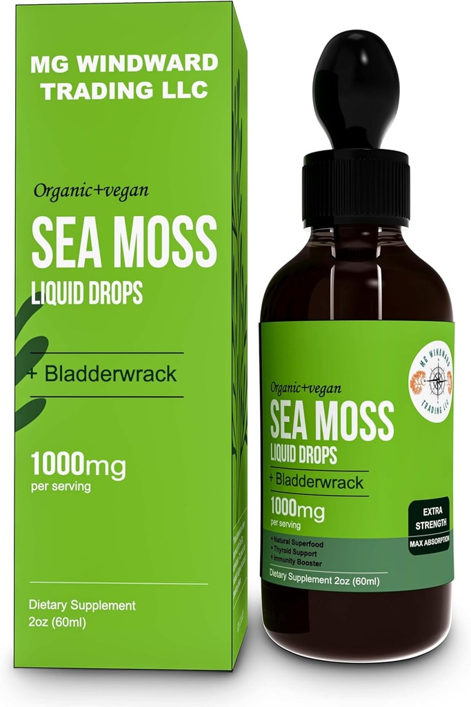 Gocce liquide del moss del mare organico | 30.000 MG | Moss del mare con la vescica, Elderberry | 4X più forte moss organico del mare che pillole e capsule per la vita sana generale! 1 bottiglia