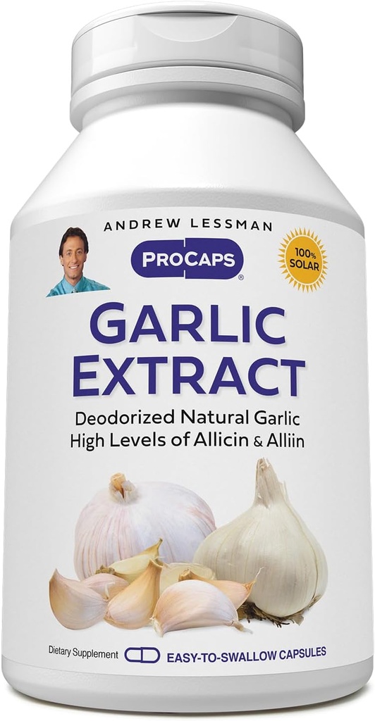Estratto di aglio ANDREW LESSMAN - 180 capsule - Estratto di aglio naturale deodorato. Composti protettivi a base di zolfo. Puro, gentile, inodore. No Aftertaste, No Stomach Upset, No Additives