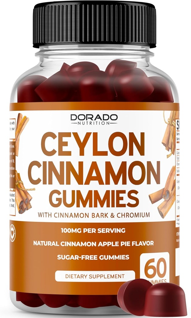 Ceylon Cinnamon Gummies (60 conte) Cannella di sidro di mele, curcuma, berbera e ginseng per la digestione Supporto benessere generale - Integratori di ceylon - Vegan Safe & USA Made
