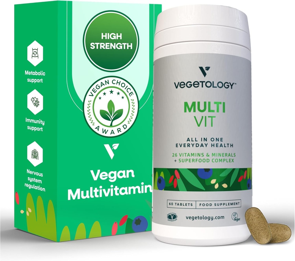 MultiVit Vegan Multivitamin Supplement, 26 Vitamine & Minerali – Integratori di vitamina per il supporto metabolico, funzione cerebrale e immunitario – Multivitamina per le donne, uomini e bambini