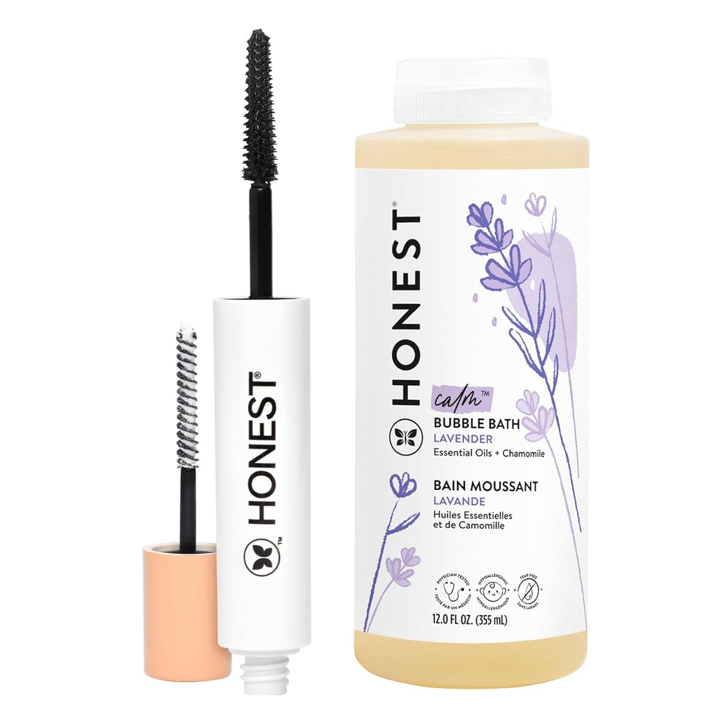 Honest Beauty Extreme Lunghezza Volumizing Clean Mascara + Honest Lavender Foaming Bubble Bath Bundle | Naturally Derived + Cruelty Free | 0.27 fl oz, 12 fl oz
