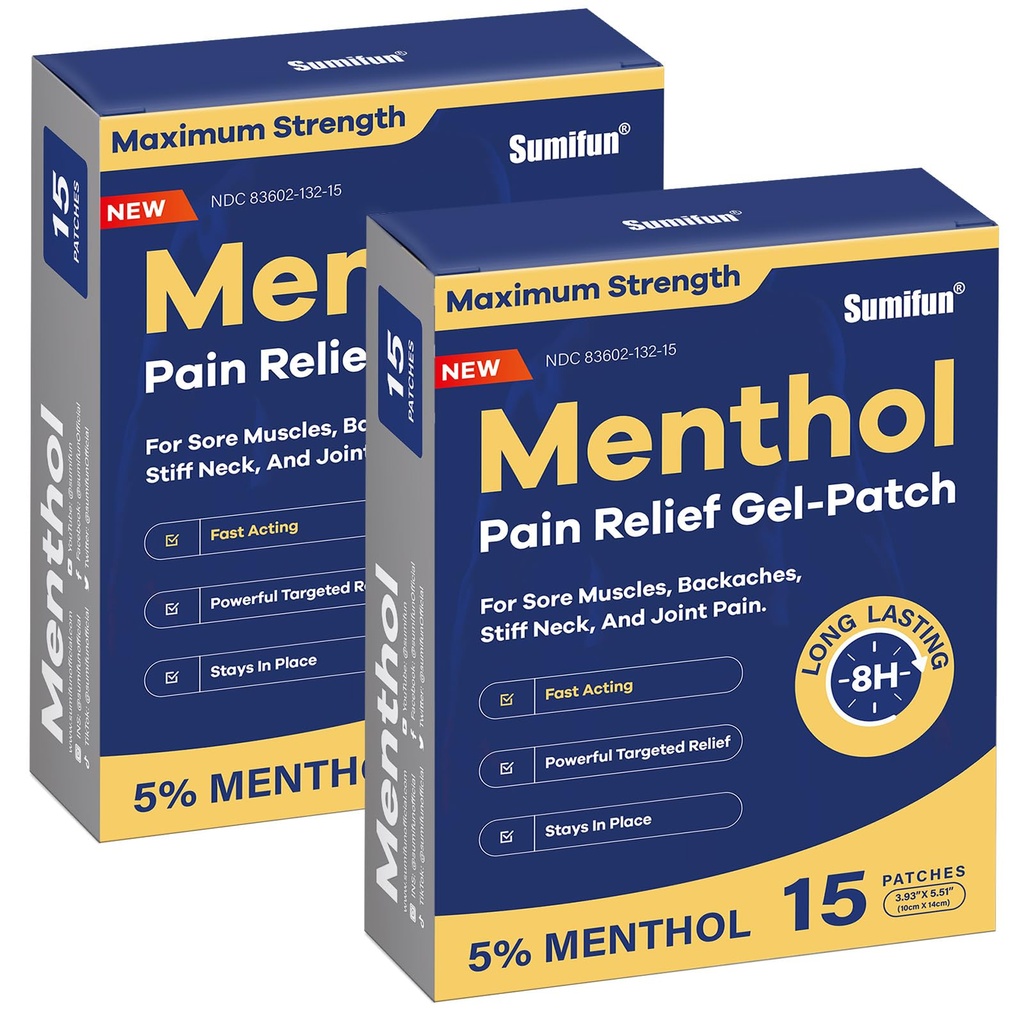Sumifun 5% Menthol Pain Relief Patches - 30 Conte Pain Patches per Neck,Shoulder, Elbow, Knee & Back Pain Relief - Basso Back Pain Relief Prodotti - Menthol Massima resistenza Pain Relief