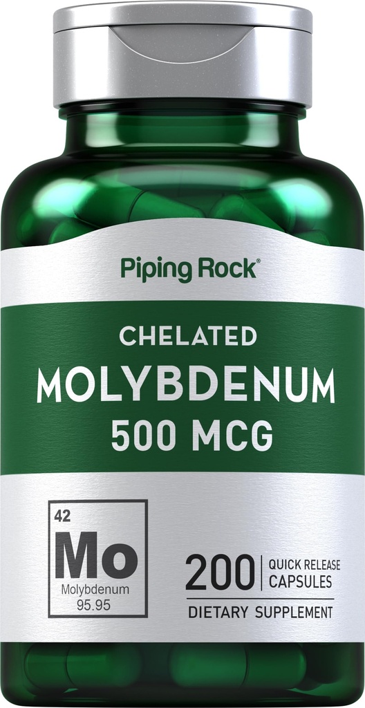 Piping Rock Molybdenum Supplemento | 500 mcg | 200 capsule | Aminoacido chelato molibdeno | Non OGM, senza glutine