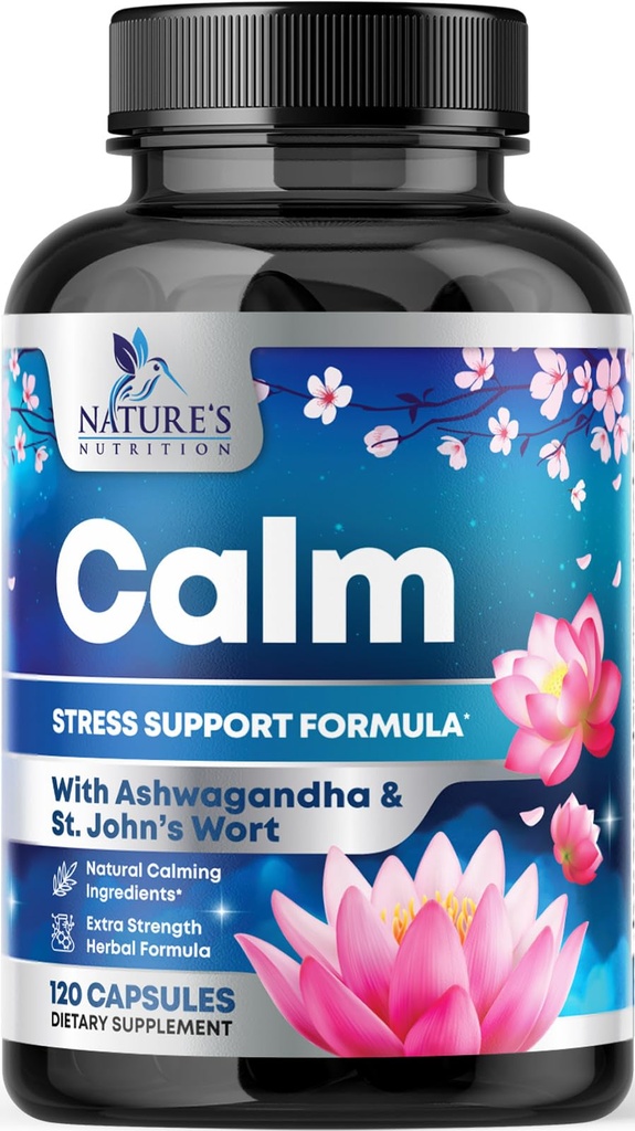 Natural Calm, Unwind & Relax Support - Ashwagandha, GABA, Magnesium, L-teanina & More - Focus naturale, Energy & Immune Support - Natura Non OGM, Vegan, Gluten Free, Bottigliato negli Stati Uniti - 120 Capsule