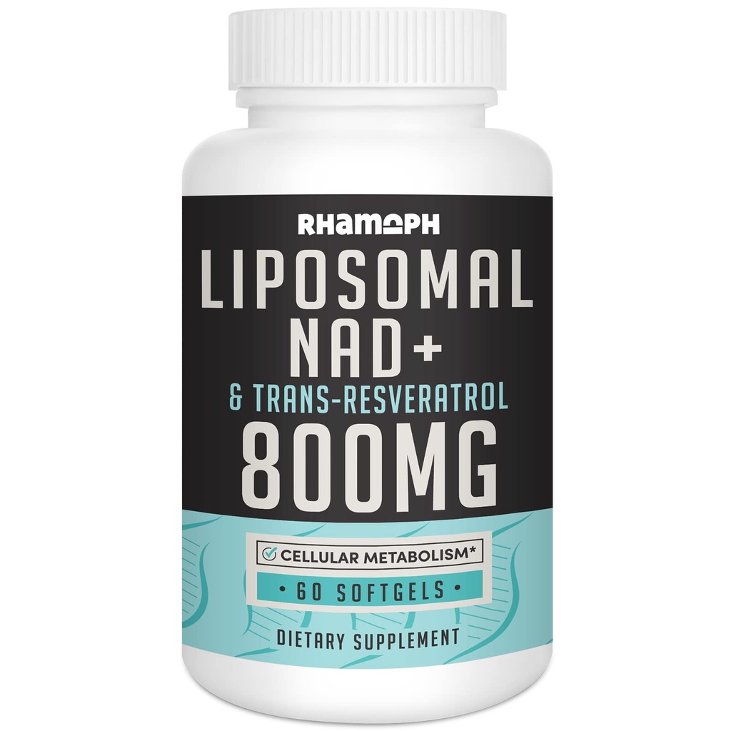 Liposomal NAD+ 800 mg con Trans-Resveratrolo 300 mg, Assorbimento Max, Effettivo NAD+ Aumentare il supplemento per l'invecchiamento sano, l'energia cellulare, la riparazione del DNA, la longevità - 60 Softgels