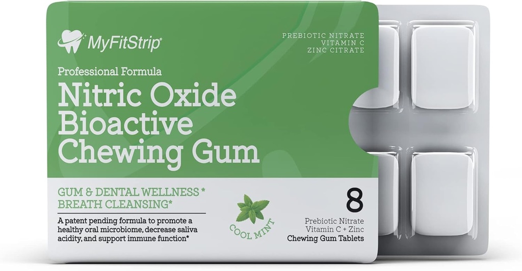 Prebiotico Nitric Oxide Chewing Gum con vitamina C, Zinco, Xyitol e Anthocyanin PRO, una formula prebiotica per un sano Microbiome orale - Sugar Free 8 Cool Mints Tablets