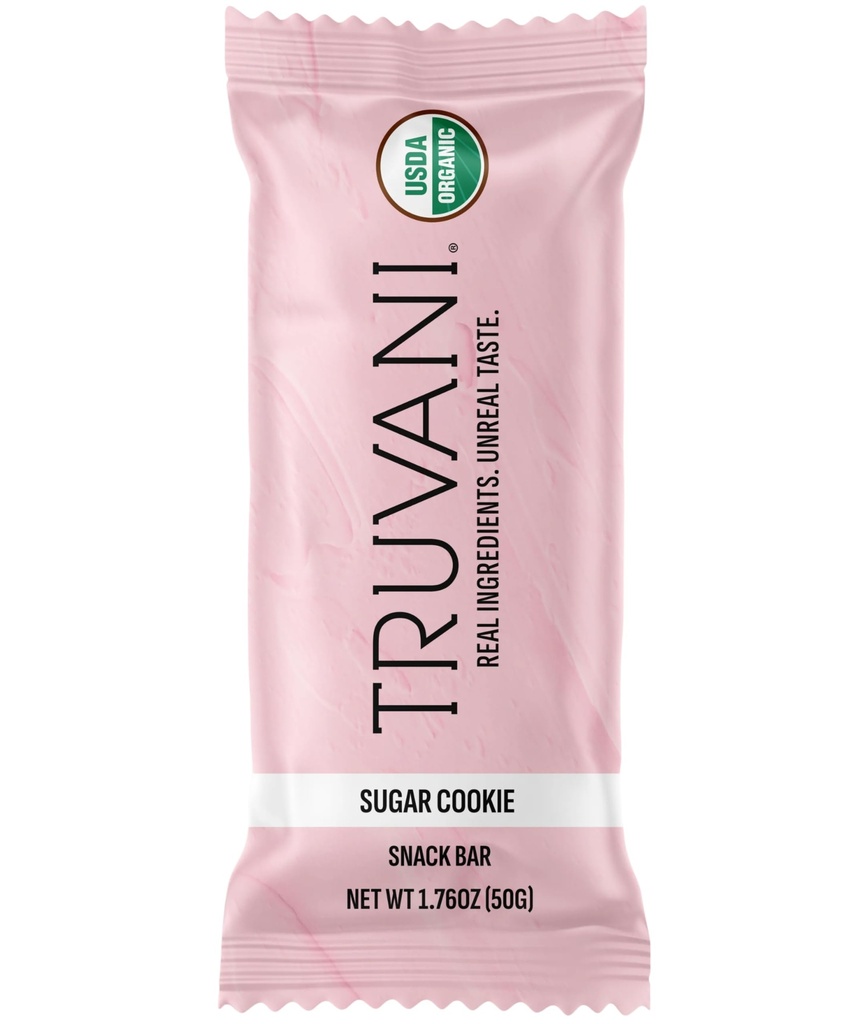 Truvani Plant Based Snack Bars | Sugar Cookie 1 Pack | 6g Protein | USDA Organic and Vegan | The Only Bar | Dairy, Soy e Gluten Free | Individually Wrapped