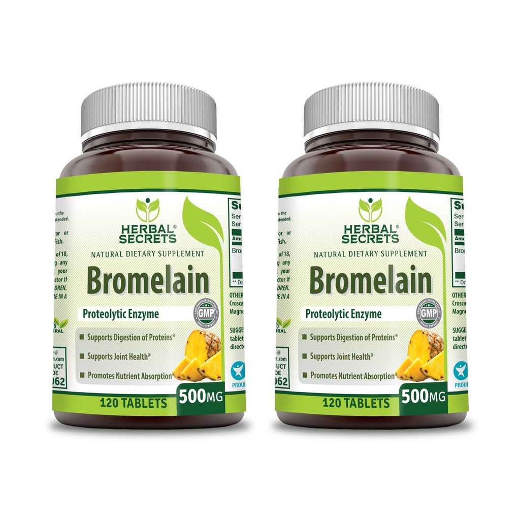 Herbal Secrets Bromelain 500 Mg 120 Tablets Supplemento | Confezione di 2 | Non-GMO | Gluten Free | Made in USA