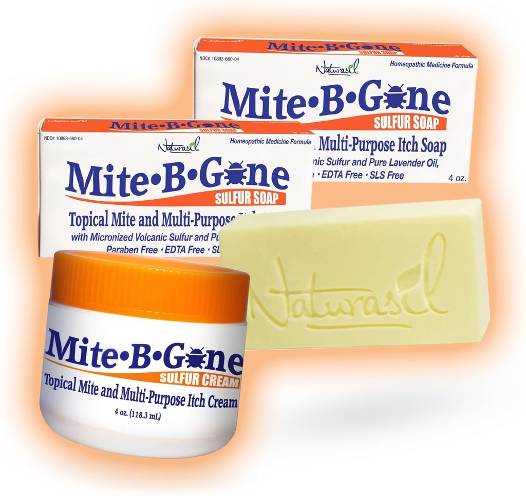 Pacchetto di sollievo rapido Bug Bite da Mite-B-Gone - Crema di zolfo calmante + 2 sapone | Sicuro per bambini e adulti