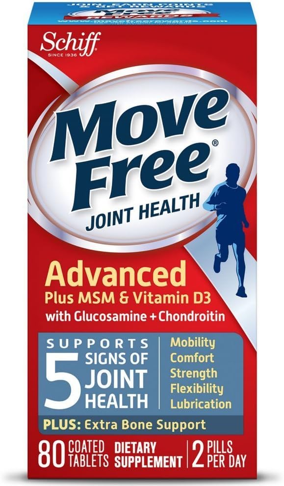 Move Free Advanced Plus MSM e Vitamina D3, 80 compresse - Integratore di salute comune con Glucosamina e Condroitina (Pack of 4)