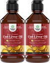 Liquido di olio di fegato di colata selvatica islandese - Gocce di olio di pesce con Omega 3, EPA, DHA, vitamina D & A - Supplemento di fegato di cod liquido per il cuore, giunto, cervello e supporto immunitario - 240 ml (8 oncia) 2 Confezione