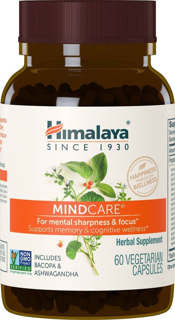 Himalaya MindCare - Nootropic Herbal Brain Supplements for Memory and Focus Support - Vegan, Non-GMO, Gluten Free, 1170 mg, 60 capsule