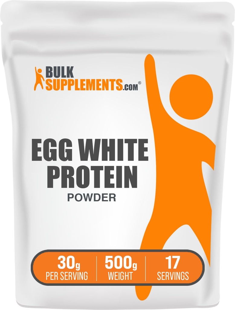 BulkSupplements.com Polvere di proteine bianche dell'uovo - Polvere bianca dell'uovo, proteina libera del lattosio - senza aroma e latticini, 30g per porzione, 500g (1.1 lbs) (pacchetto di 1)