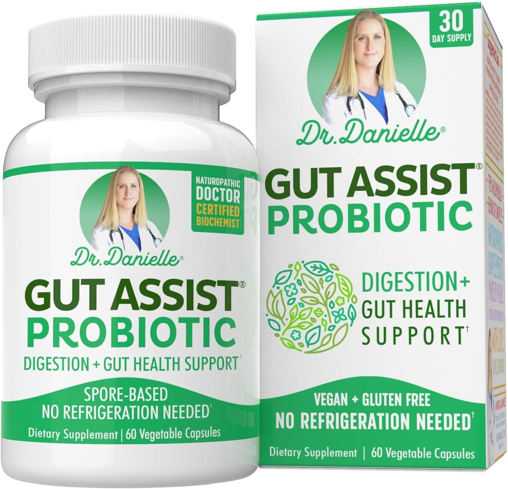 Gut Assist Probiotici - Probiotici per Donne e Uomini, Adulti di Dr. Danielle - Shelf Stable Probiotic Supplement - No Refrigeration Necessary - Bacillus - 60 Capsule