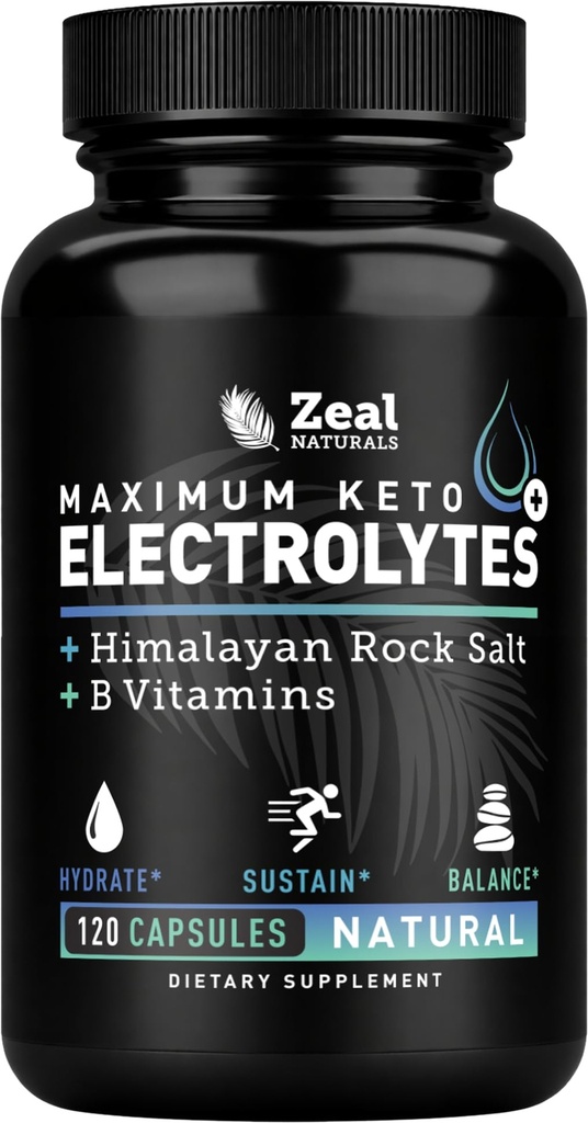Keto Electrolyte Supplemento (120 capsule) Massima Keto Electrolytes Supplementi pillole w sale himalayano rosa, B vitamine, Magnesio e Potassio Supplemento - Pillole di sale e compresse di elettrolita