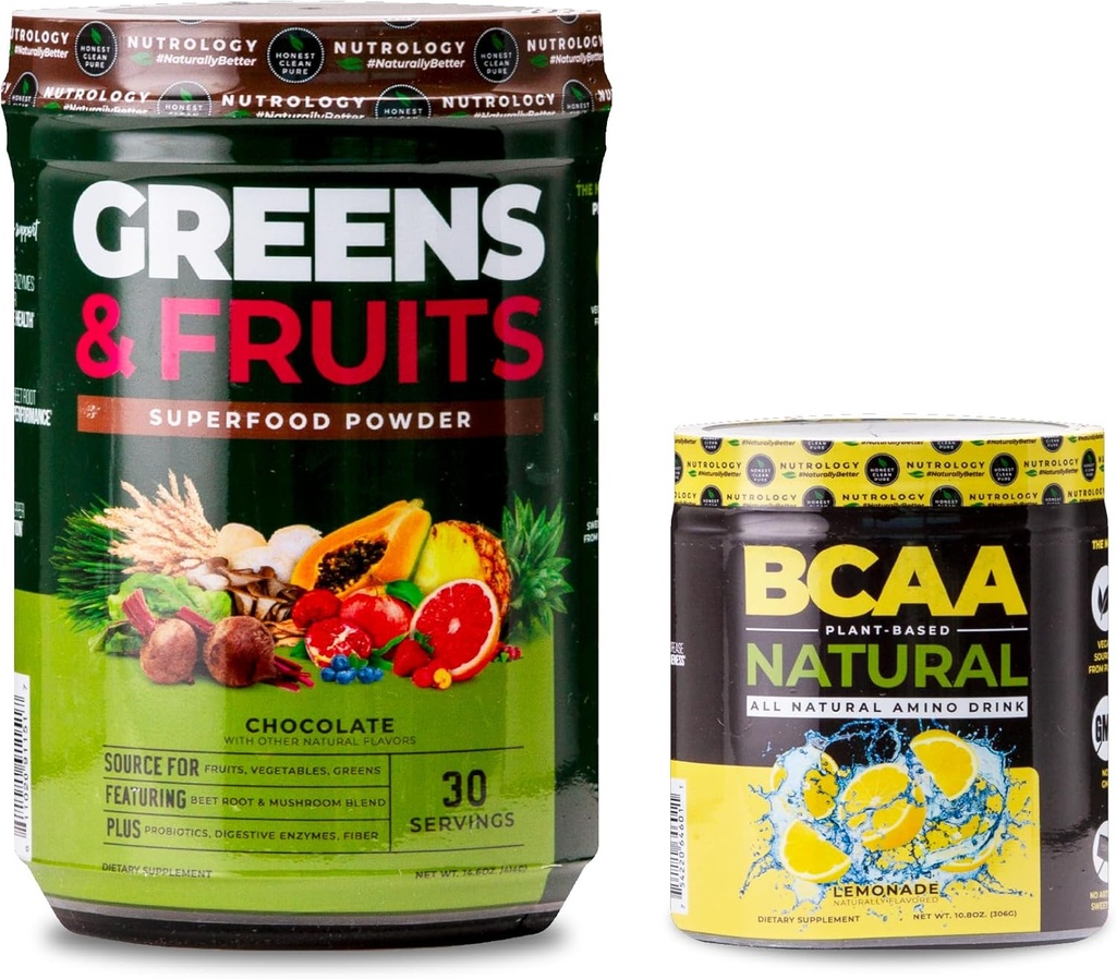 Nutrologia Greens & Fruits Powder-Naturally Sourced Superfood, Cioccolato (30 Serve) BCAA naturale, pianta a base di polvere BCAA, Limonata Flavor (30 Serve)