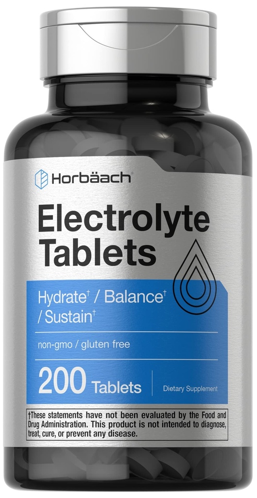 Horbäach Electrolyte Tablets | 200 Count | Vegetariano | Keto-Friendly | Non OGM e Gluten Free Hydration Supplement