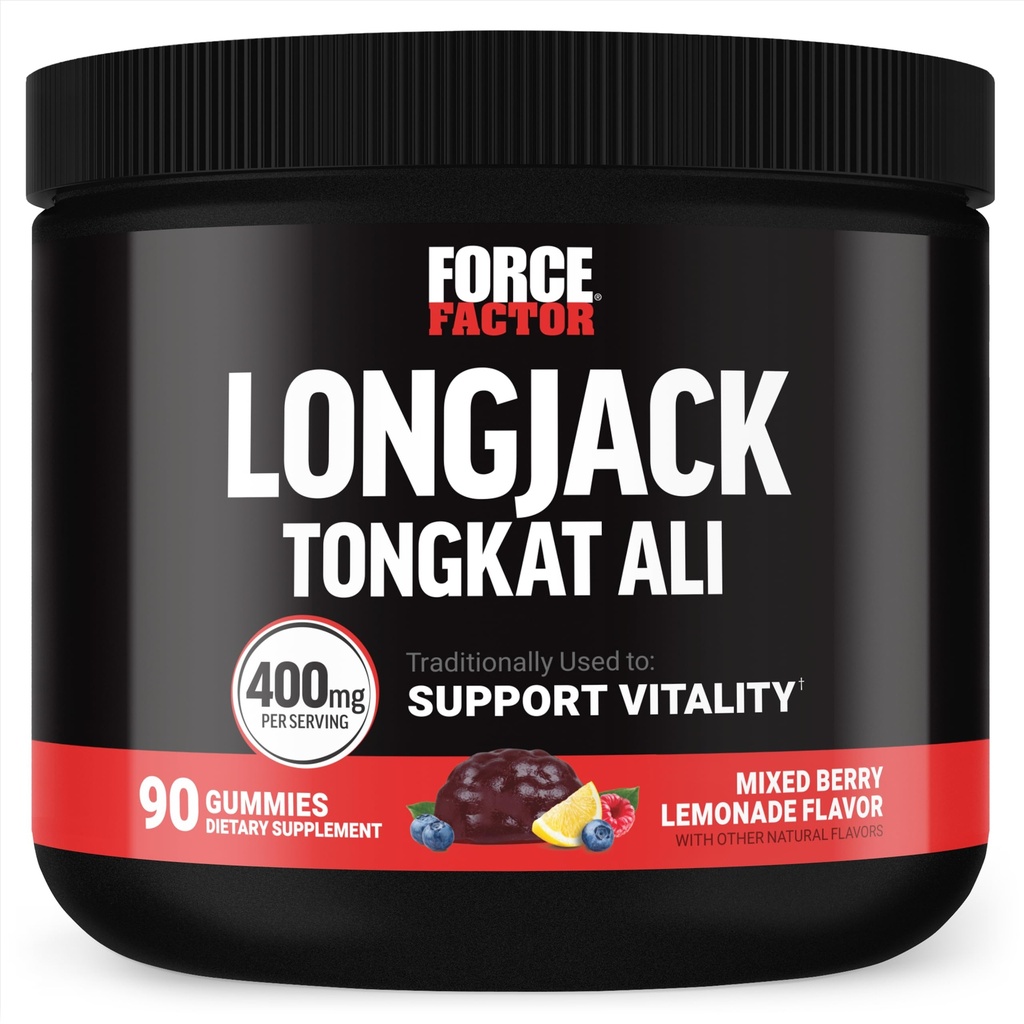 Fattore di Forza Longjack Tongkat Ali Gummies, Tongkat Ali per gli uomini per sostenere la vitalità maschile e guidare, 400mg Tongkat Ali con BioPerine, Misto Berry Lemonade, 90 Gummies