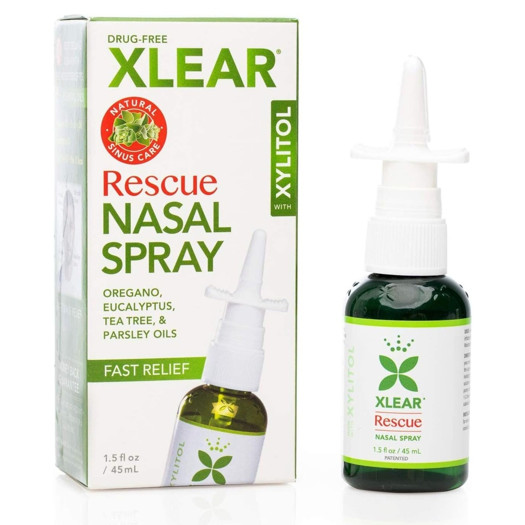 Xlear Rescue Natural Nasal Spray con Xylitol, Oregano e Tea Tree, 1,5 fl oz (Pack of 1)