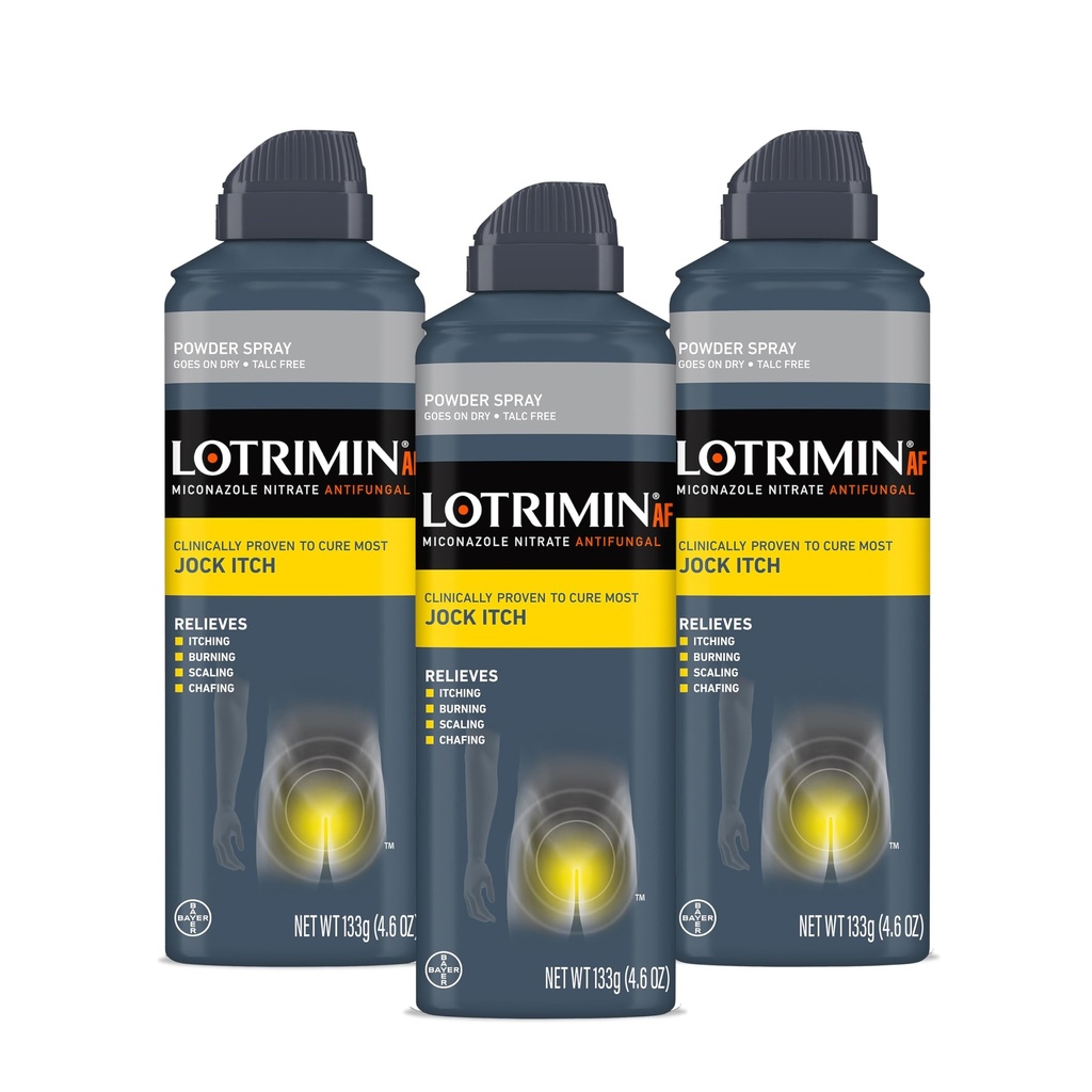 Lotrimin AF Jock Itch Spray polvere, Miconazolo Nitrato 2% - Trattamento della maggior parte Itch, 4.6 once (133 Grammi) Spray Can (Pack 3)