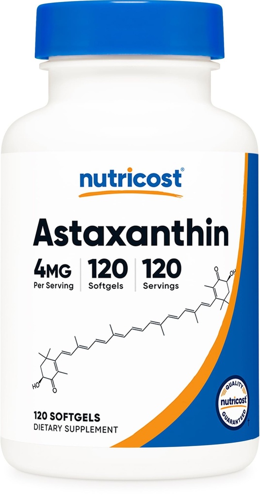 Nutricost Astaxanthin 4mg, Gluten Free e Non OGM, 120 Softgels (4 mesi di fornitura)