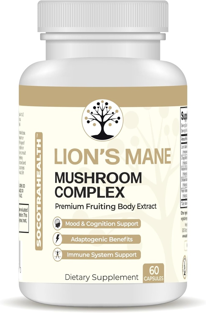Lions Mane Mushroom Supplement - Premium Fruiting Body Extract - con Chaga, Maitake, Shiitake, Reishi - Mood, Brain and Immune Support, Adaptogen - Non-GMO - 60 Vegan Capsule