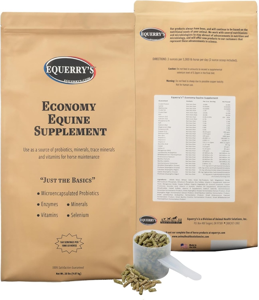 Equerry's Economy Equine Supplemento - Probiotici di cavallo | Supplemento per cavalli | Vitamine di cavallo e minerali Supplemento con enzimi e selenio,20lb