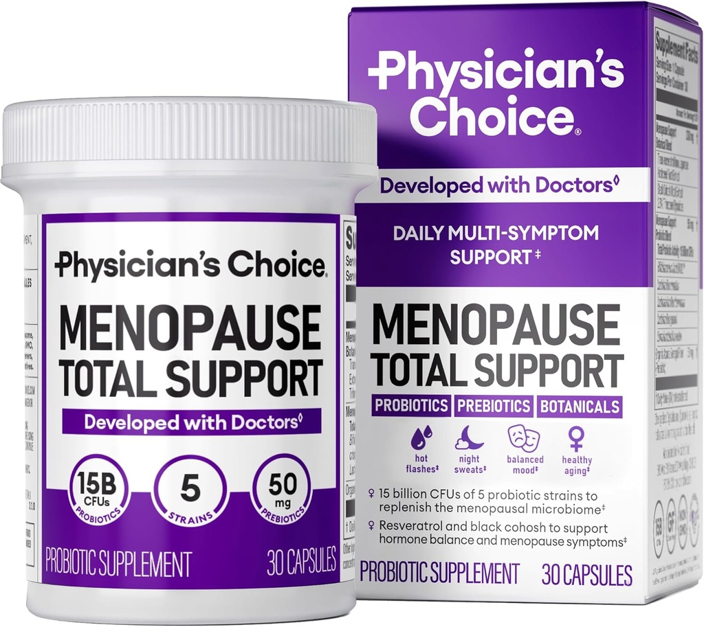 CHOICE Menopausa del medico Supplemento probiotico per le donne - Supporta l'equilibrio dell'ormone, i flash caldi, i maglioni notturni, la gestione del peso, Bloating & Gut Health - con Cohosh nero, Resveratrol+ - 30ct