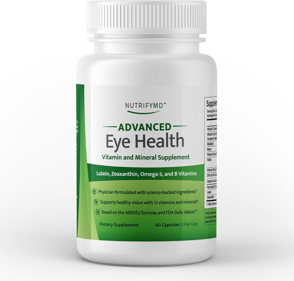 Vitamina e Minerale Avanzate per la salute degli occhi con Luteina, Zeaxantina, Omega-3 e Vitamine B - 60 capsule