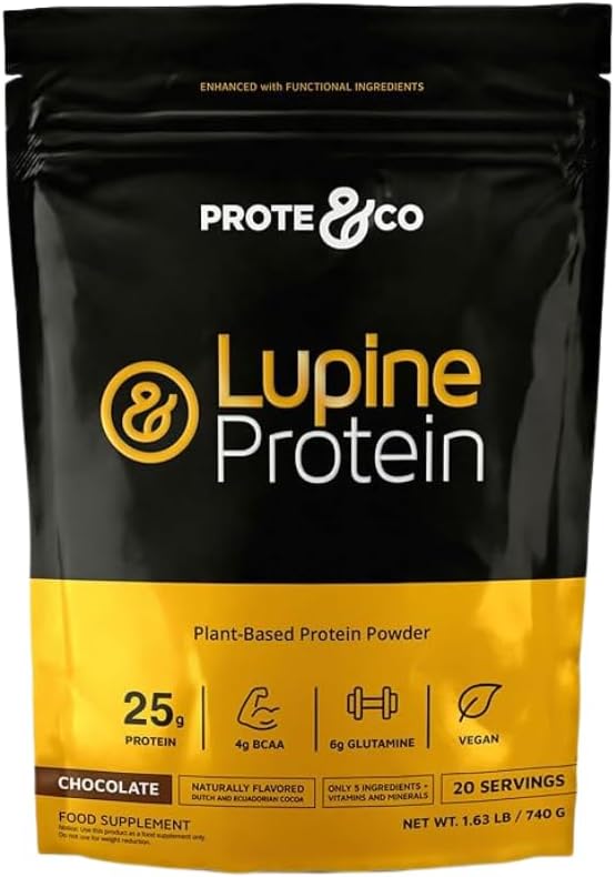 Prote&Co Lupin Protein - 24g di Vegan Plant Based Protein Powder. Non OGM, Non Aggiunto Zucchero, Lattosio Libero, Gluten Free, Soy Free. 20 Serve - Cioccolato