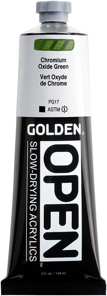 Acrilici acrilici a laminazione OPEN di GOLDEN, Chromium Oxide Green, tubo 5 fl oz., Vernice acrilica professionale, Opaque