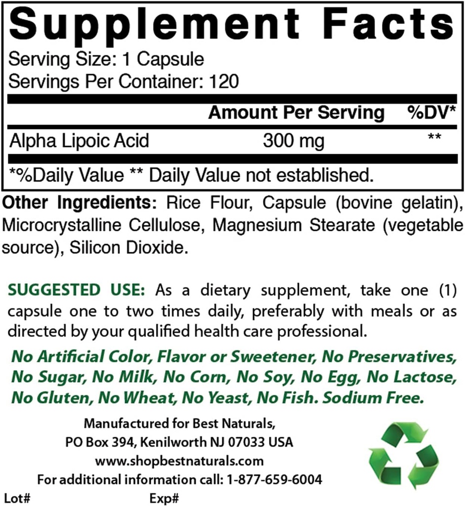 Migliori naturali alfa acido lipoico 300 mg & magnesio glicinato 425 mg