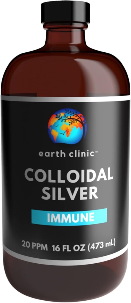 Earth Clinic ® Colloidal Silver 20 PPM, 16oz (473mL), Grande bottiglia di vetro di ambra - Supporto immunitario