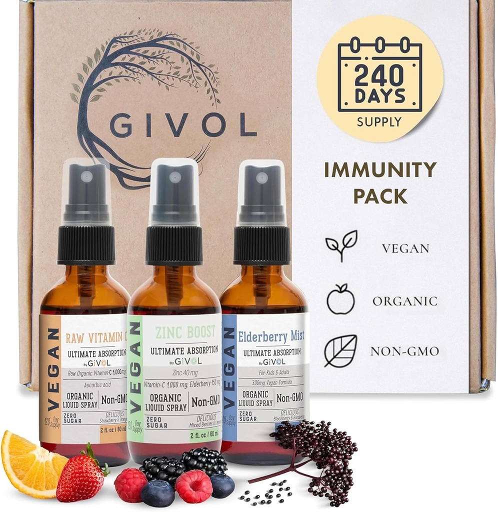 Immunity Pack Liquid Vitamins (Pack of 3) Sambucus Nigra Elderberry Mist, Zinc Boost Mist and Vitamin C Mist (Extra Strength) - Supporto naturale del sistema immunitario - Non-GMO Gluten-Free - 240 giorni di alimentazione