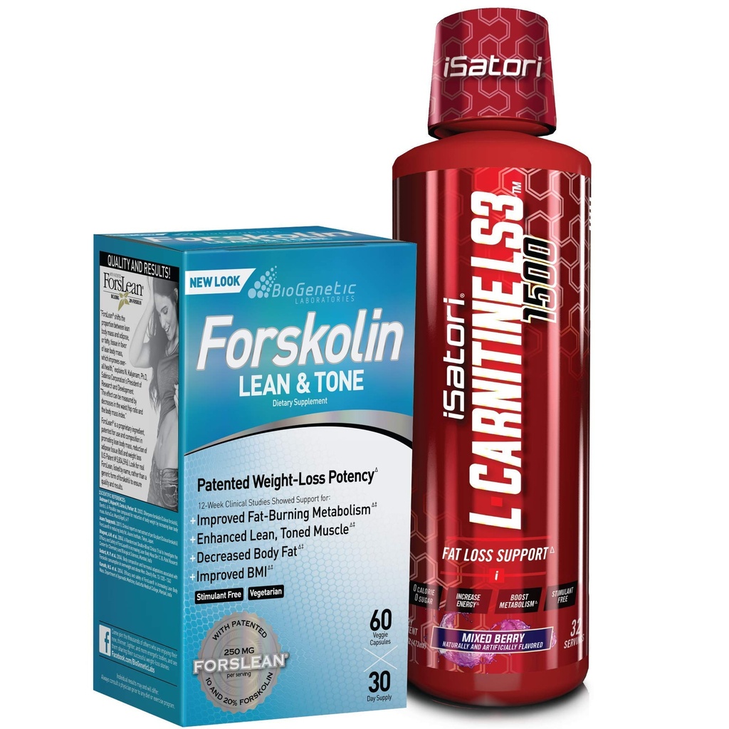 iSatori L-Carnitina LS3 Bacca mista 1500mg (32 Serve) & BioGenetic Labs Forskolin Lean & Tone