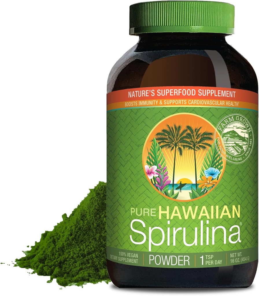 Nutrex Hawaii, Pure Hawaiian Spirulina Powder, Vegan, Supporta il sistema immunitario, Cuore, Celle ed Energia, 16 oncia