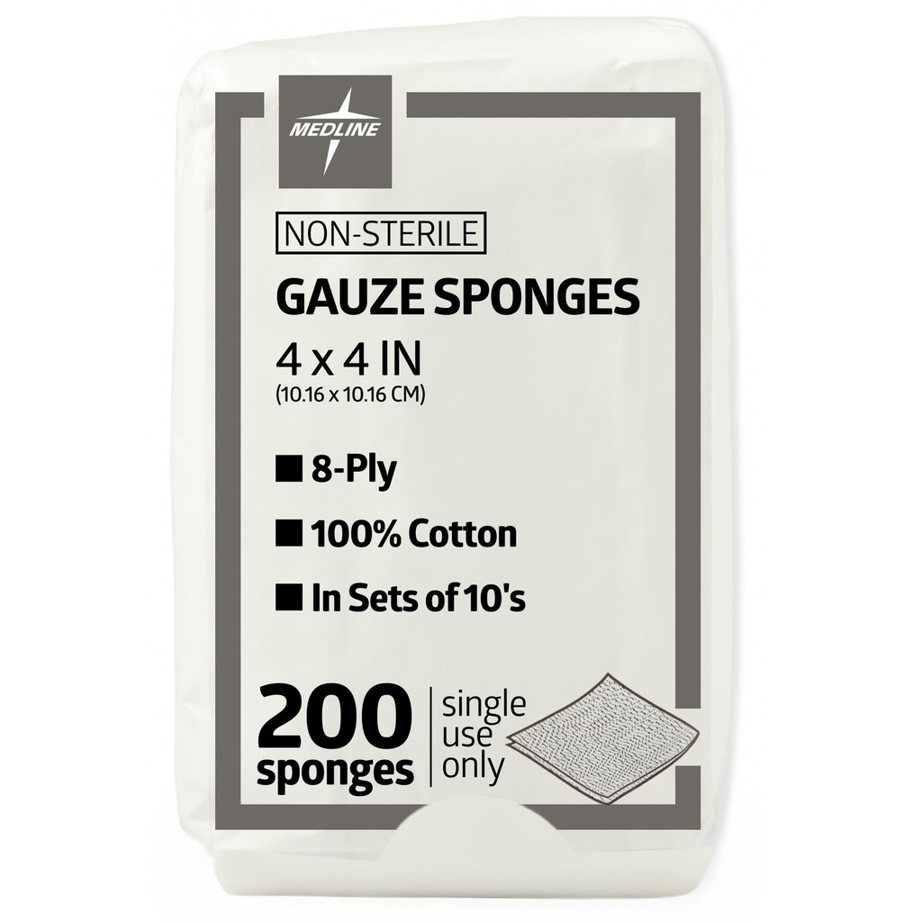 Medaglie 4 x 4 pollici di garza Sponges, non-Sterile 8-Ply Woven Gauze, 100% Cotone, Ideale per il rivestimento in tessuto, cura del tessuto, uso generale del primo soccorso, confezione da 200