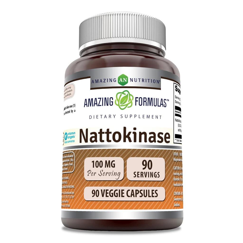Amazing Formulas Nattokinase Supplemento | 100 Mg (2000 FU Enzyme from Pure Nattokinase) | 90 Veggie Capsule | Non-GMO | Gluten-Free | Made in USA