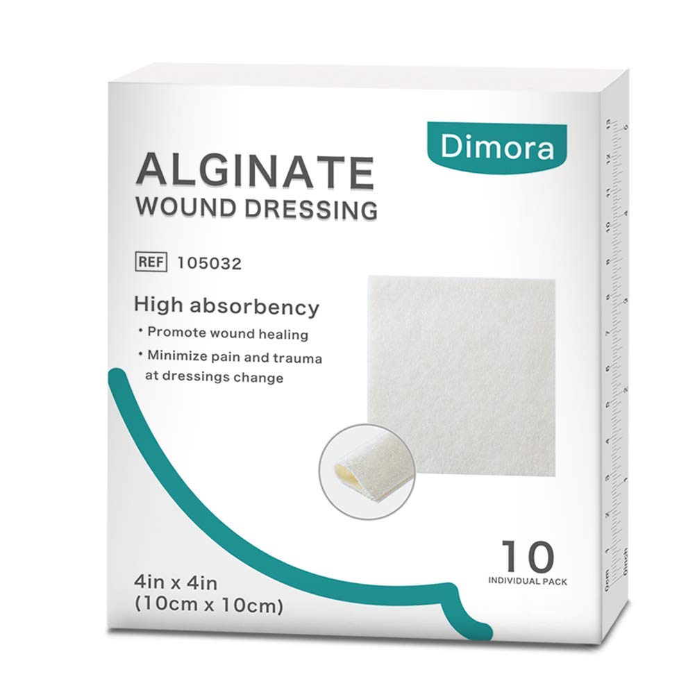 Dimora Calcium Alginate Vestito, 4' x 4''' Patch, 10 singoli Sterile Pad, morbido e altamente assorbente Dressing Gauze, Non-Stick Imbottitura